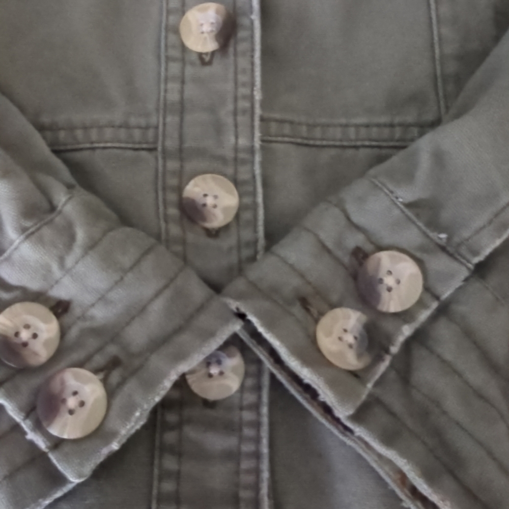 Vintage Jordache Distressed Army Green Button up Utility Moto Jacket Large - Picture 6 of 7